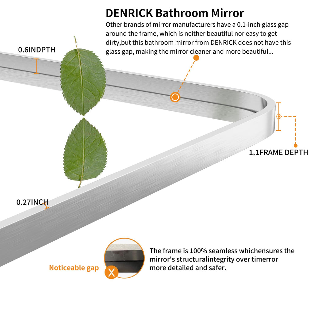 Brushed Nikcel 16"*20" Bathroom Mirror for Wall, Wall Mounted Square Metal Mirror (Horizontal/Vertical)