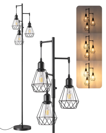 70IN Farmhouse Floor Lamps, Black Dimmable