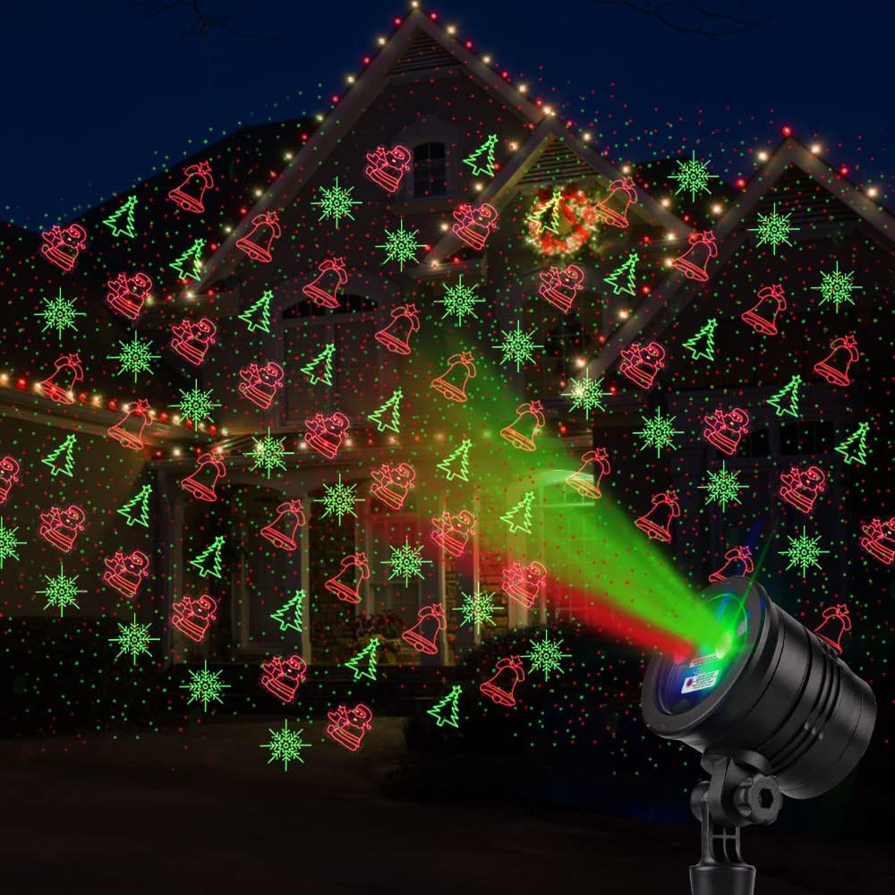 Christmas Projector Lights Outdoor Holiday Laser Lights Landscape Spotlight Red and Green with 360 Accessibility