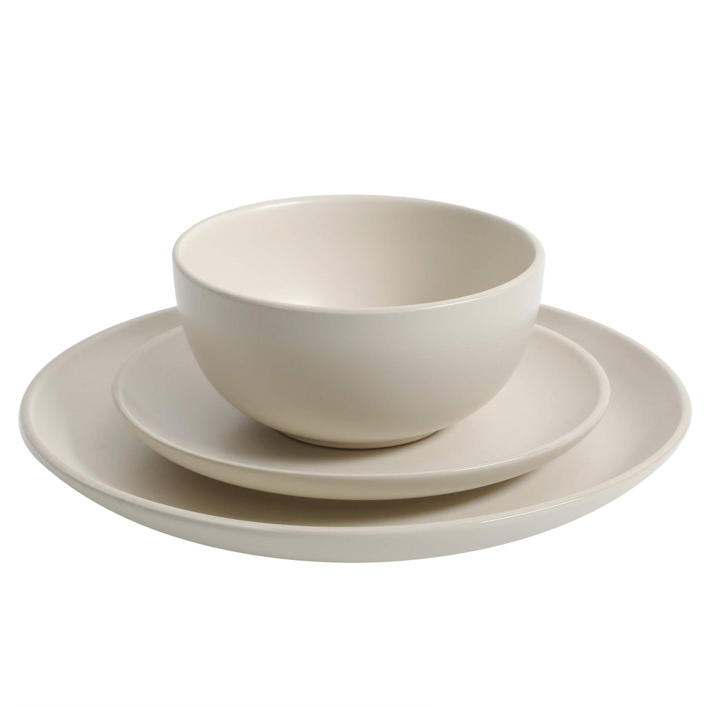Rockaway 12-Piece Round Stoneware Dinnerware Set, Service for 4 - Cream Plates and Bowls, Modern Matte Finish