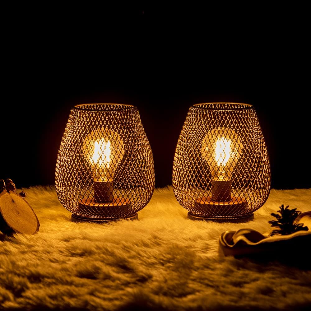 2 Pack Battery Operated Lamp Outdoor Table Lantern, LED Table Lantern with Timer Mode, Vintage Decorative Lights
