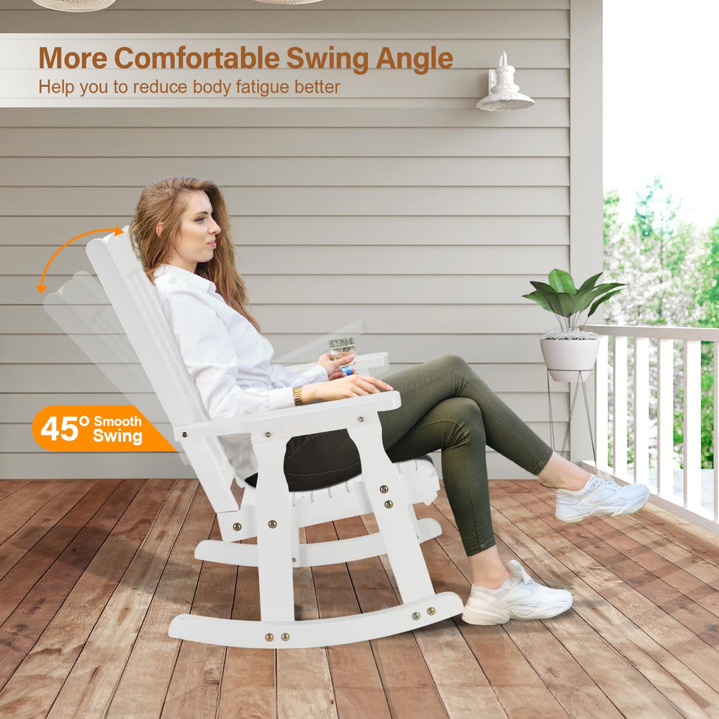 Outdoor Rocking Chair, Heavy Duty 600 LBS Wooden Rocker, White(1PC)
