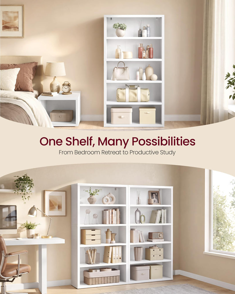 5-Tier Bookshelf, Minimalist Bookcase with Adjustable Shelves