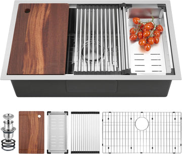 Undermount Kitchen Sink Workstaion 32x19x10 Inch Stainless Steel | 10" Deep Basin ,18 Gauge T304 Large Single Bowl