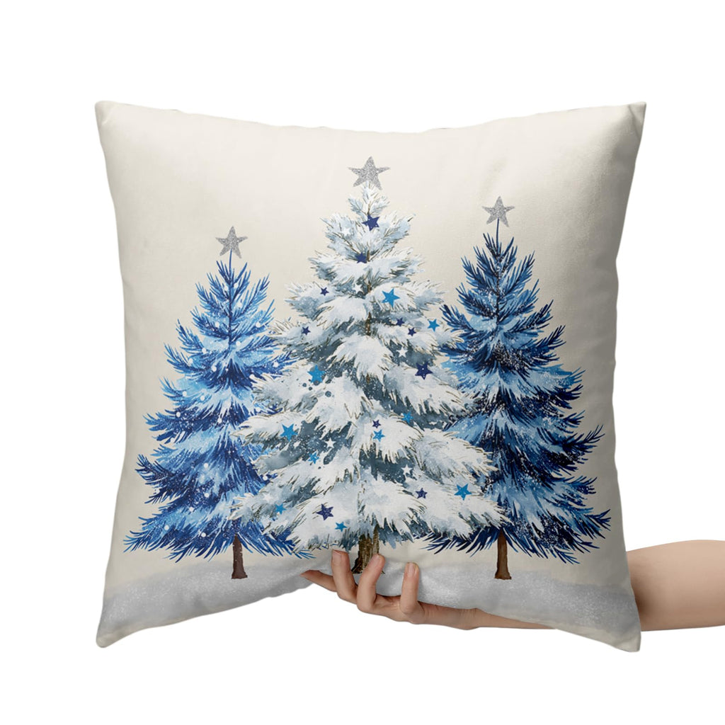 Blue Christmas Tree Pillow Covers 16x16 Set of 2 Xmas Pillow Cases