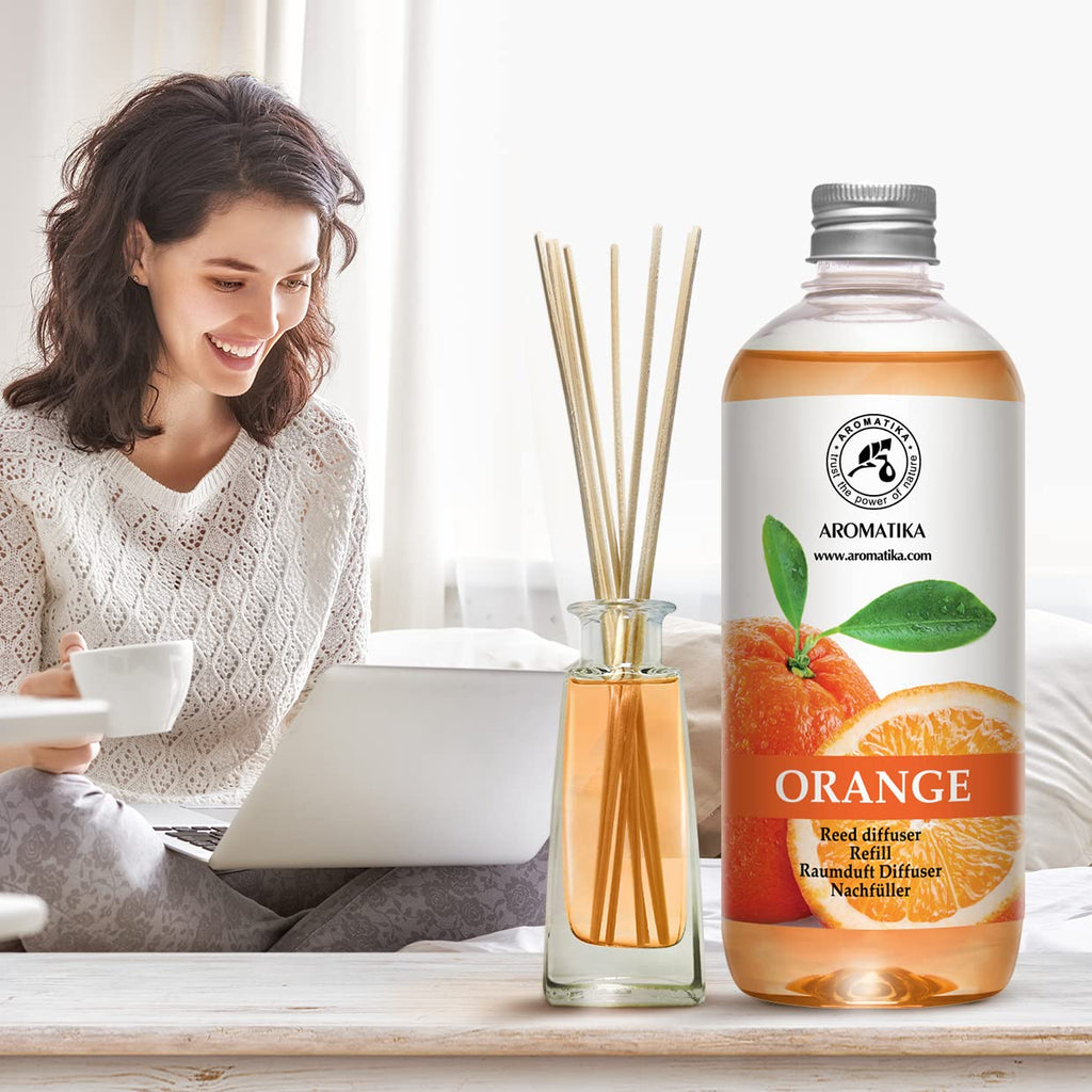 Orange Reed Diffuser Refill 17 Fl Oz (500ml) - Room Fragrance Diffuser with Natural Essential Orange Oil - Best for