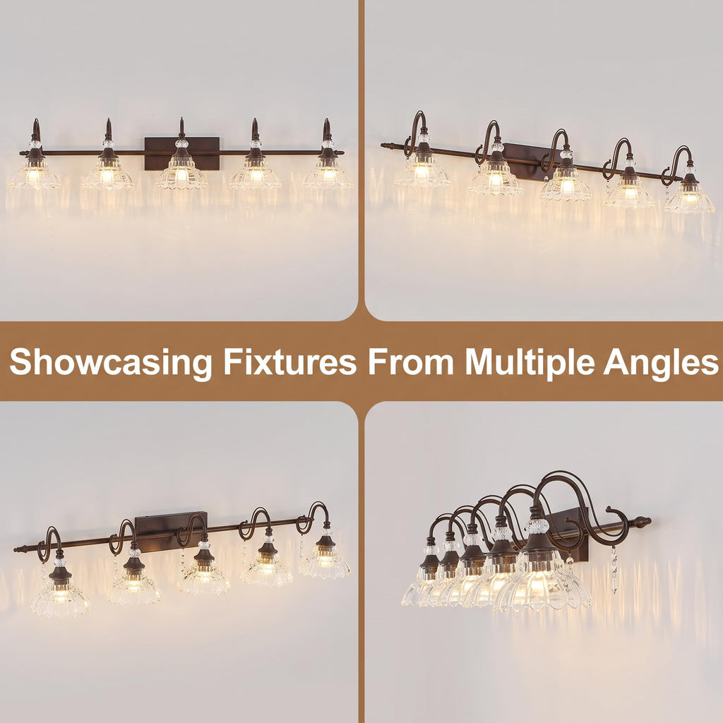5-Light Oil Rubbed Bronze Vintage Bathroom Vanity Light w/Flower Shade