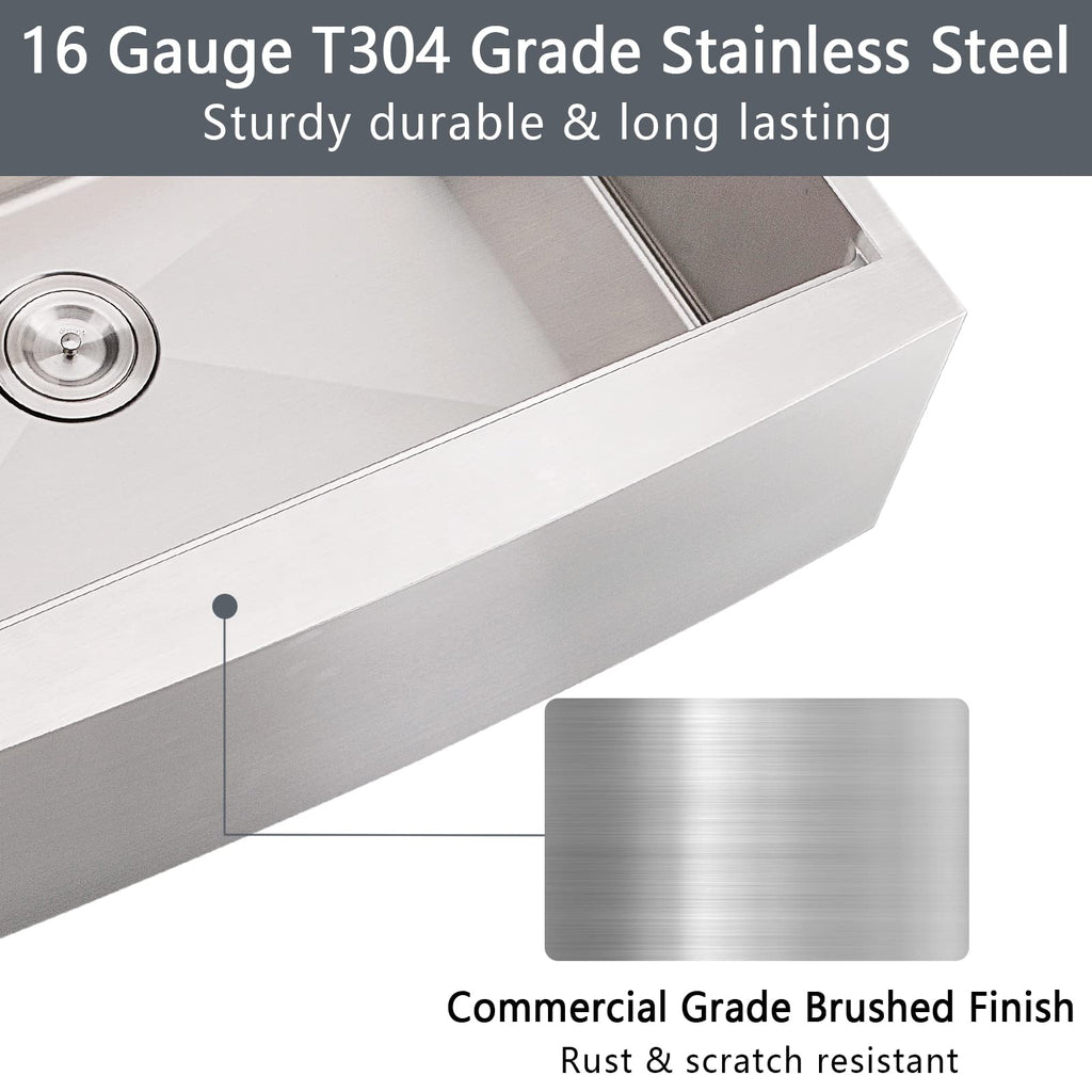 33 Inch Farmhouse Sink - Apron Front Kitchen Sink 16 Gauge Stainless Steel Workstation Ledge Deep Single Bowl Farm