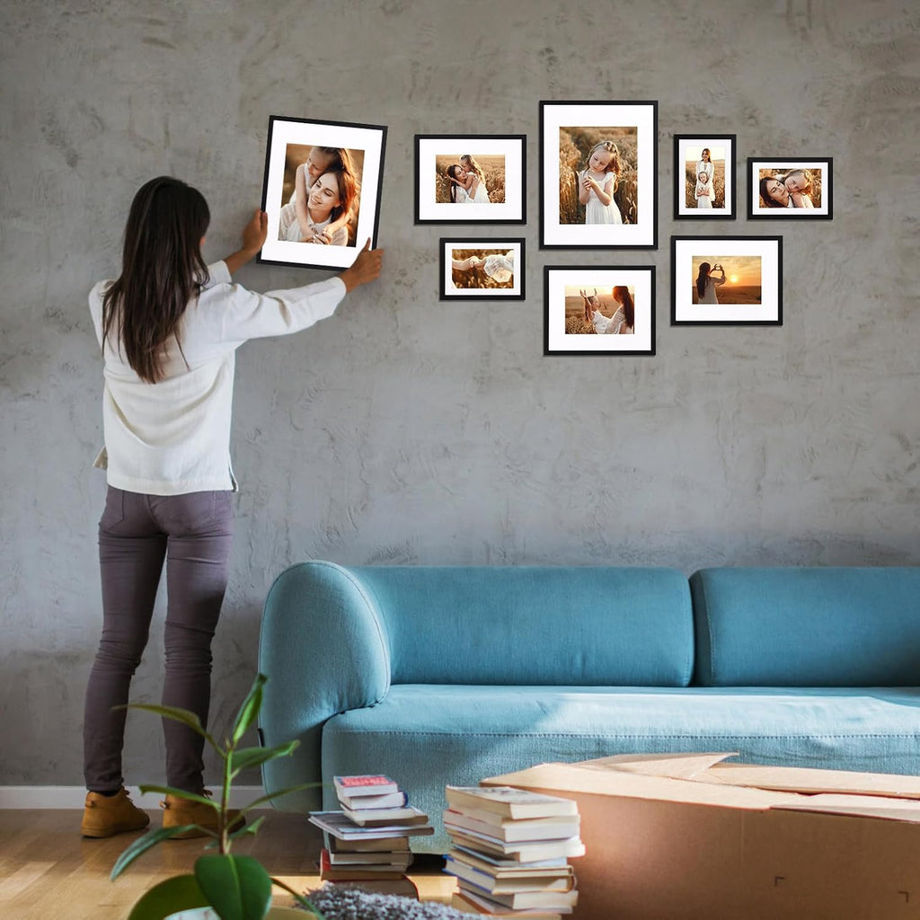 14 Pack Black Picture Frames Set, 2pcs 11x14 Matted for 8x10, 6pcs 8x10 Matted for 5x7, 6pcs 5x7 Matted for 4x6
