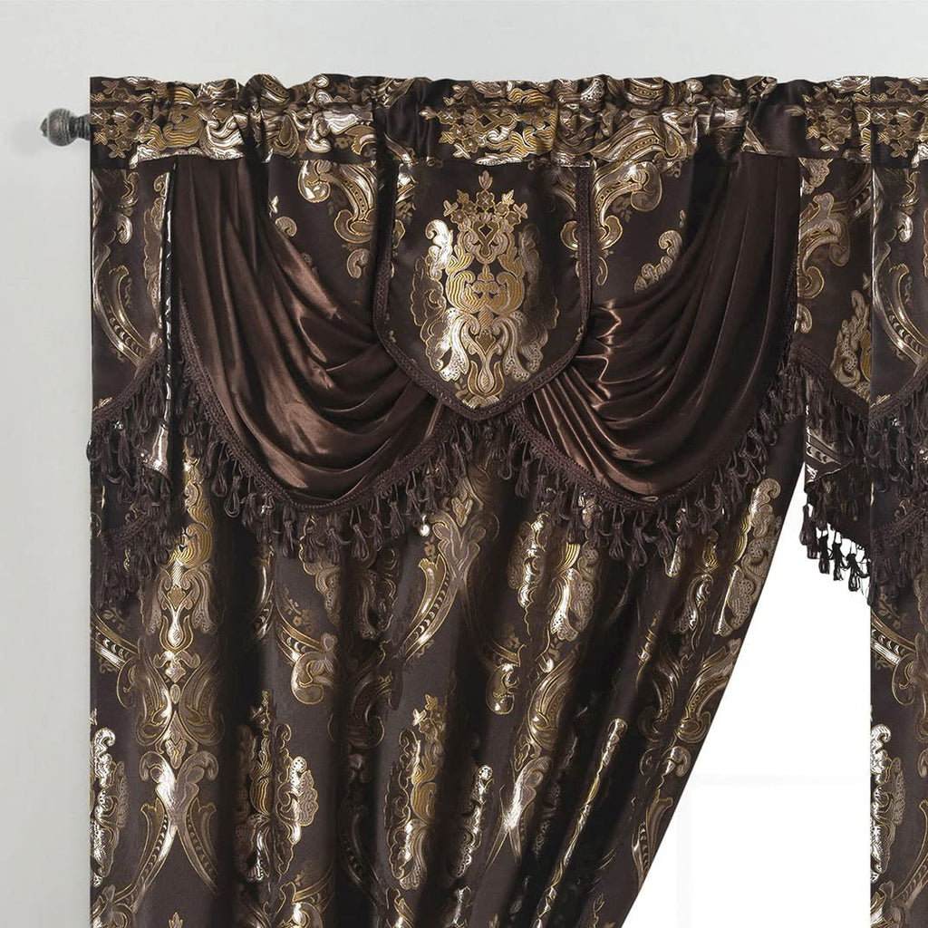 Luxe Love Jacquard Window Curtain 2pcs Set.Chocolate, W54 x L96