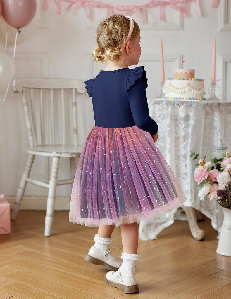 Toddler Girls Long Dresses Sleeve Ruffle Winter Holiday Dress