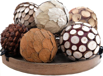 Decorative Balls for Centerpiece, 3.5 Inch Natural Tone Bowl & Vase Fillers Decoration, Dough Basket Fillers - Set of 6