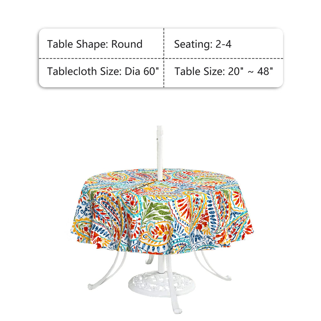 Outdoor/Indoor Round Tablecloth, Patio Stain Resistant Table Covers with Umbrella Hole Picnic Table Cloth with Zipper