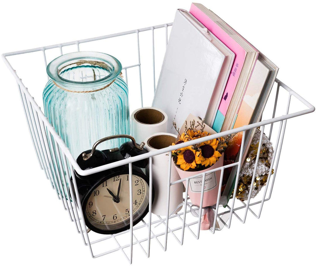 Freezer Basket Organizer, Refrigerator Metal Wire Storage Divider, Household Container Bins with Handles, Pantry