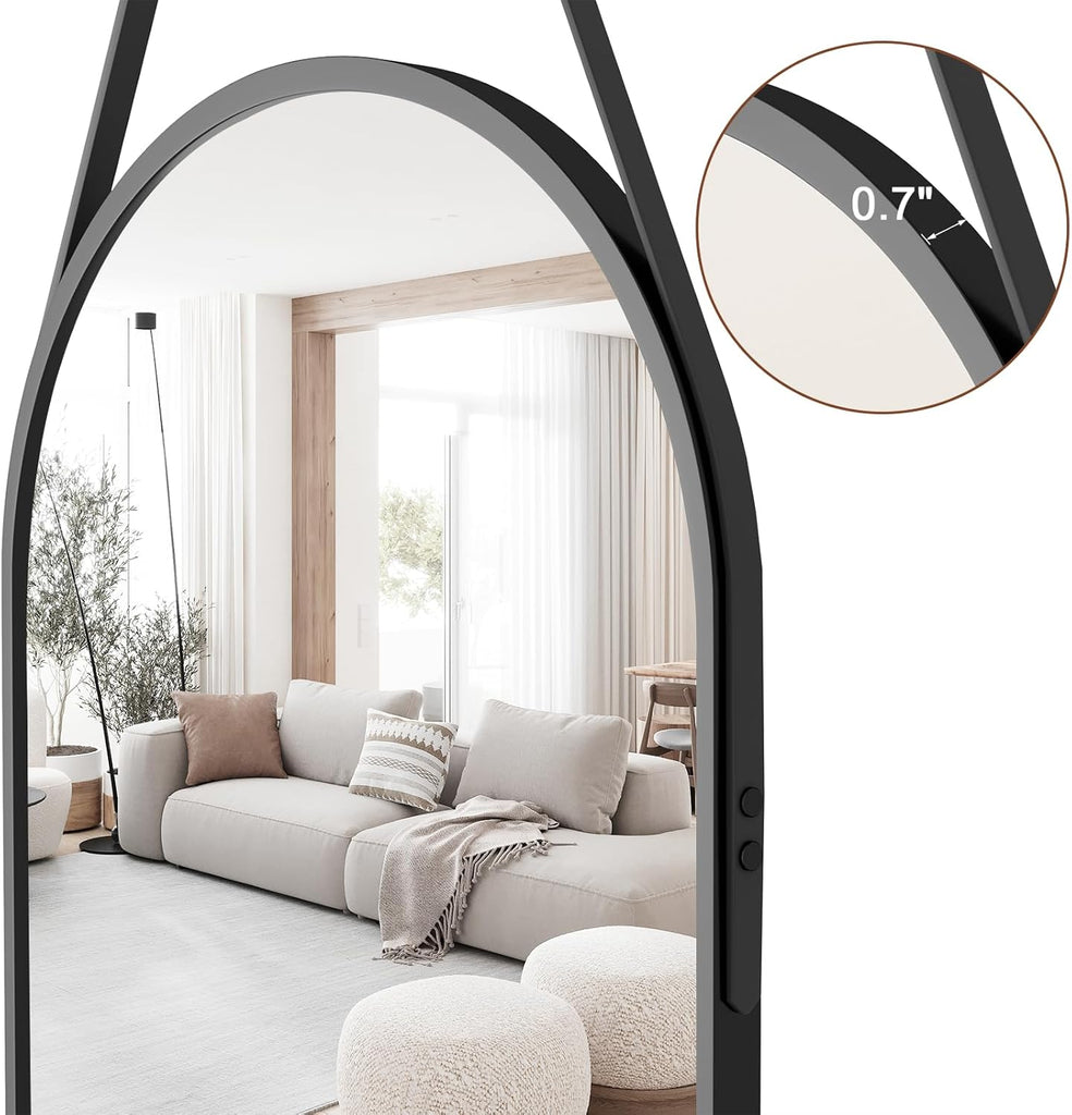 Full Length Mirror, Oval Wall Mounted Mirror, 48"x16" Door Mirrors Full Length with Hanging Leather Strap with