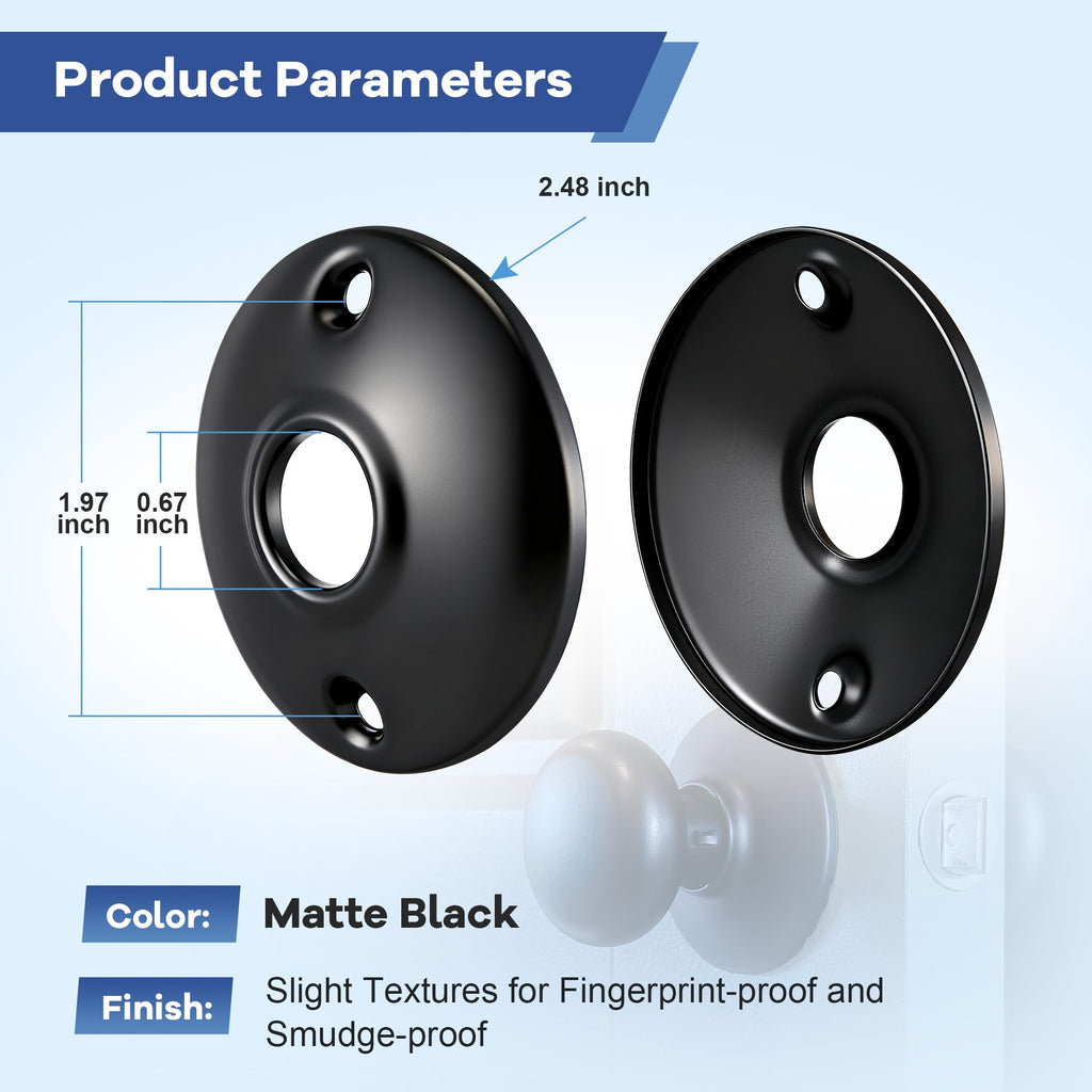 12 Pack Vintage Door Knobs Round Rosettes, Old Style Door Knob(Matte Black)