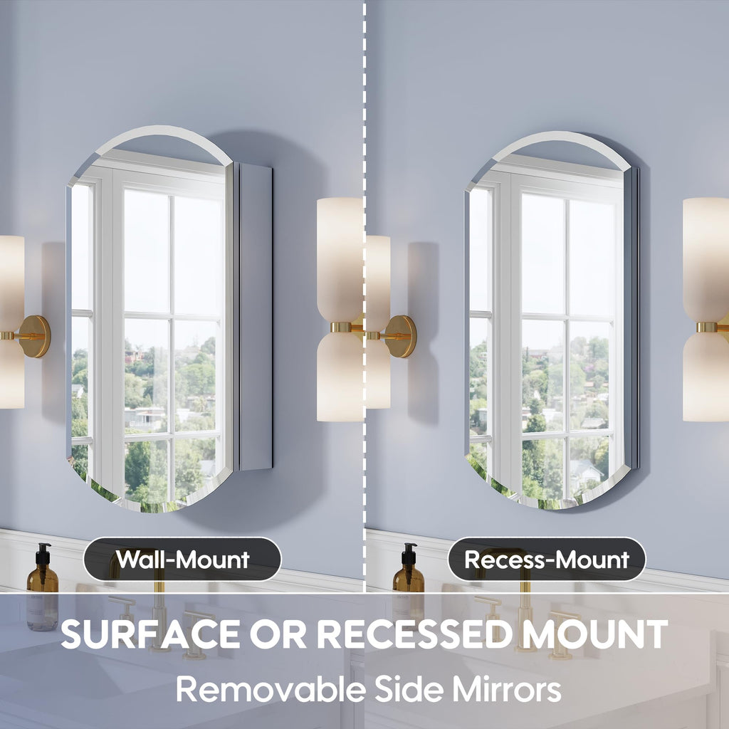 20" x 32" Bathroom Oval Medicine Cabinet, Beveled Edge Mirror Cabinet, Medicine Cabinet with Adjustable Shelves