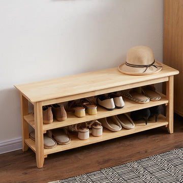Shoe Rack Bench Wooden Storage Bench Entryway Bench, Natural, 39.4"