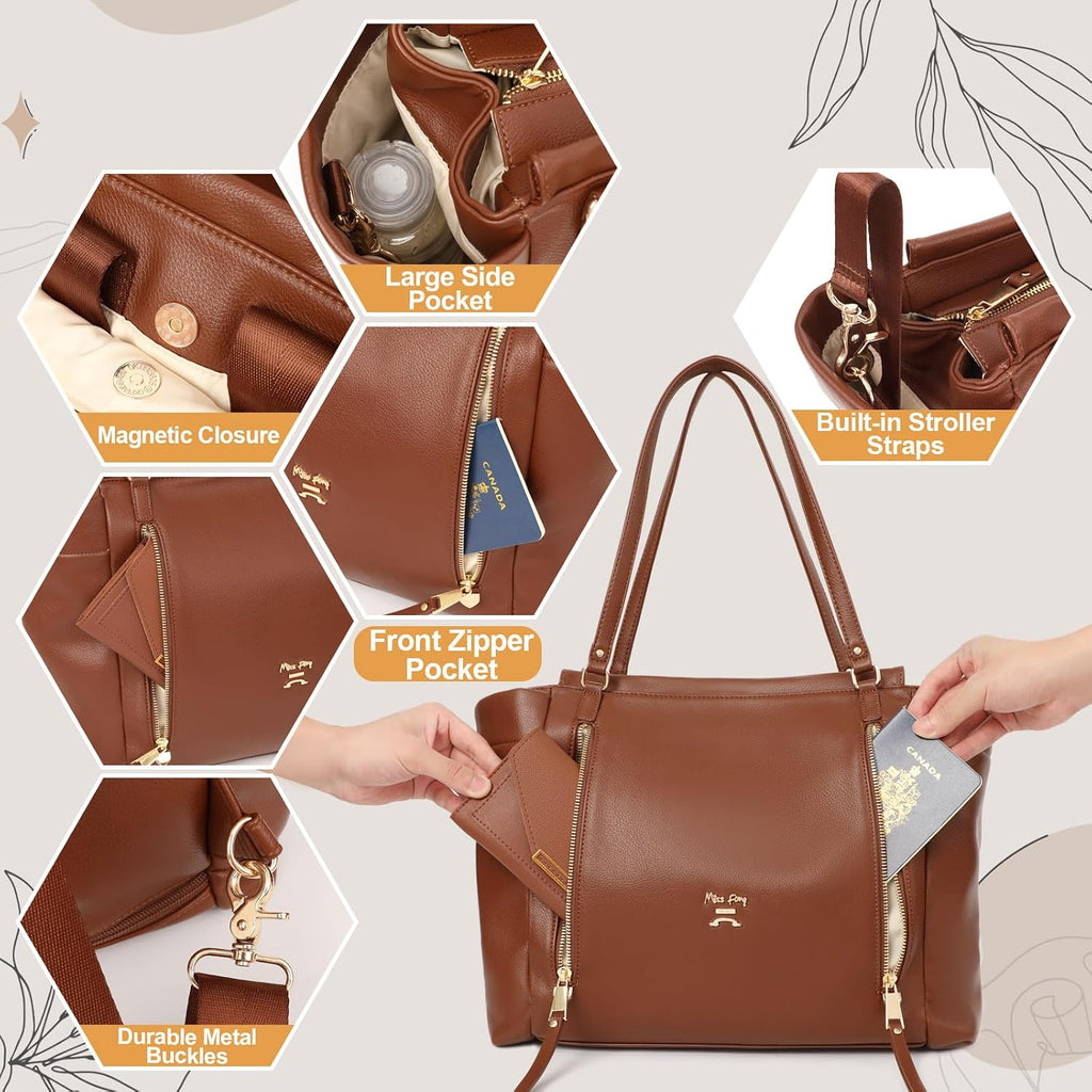 Diaper Bag Backpack Baby Diaper Bag,Leather Diaper Bag Backpack, Diaper Bag Tote with Changing Pad, Stroller Straps