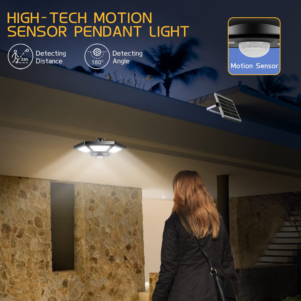 Solar Pendant Lights, Dual Head Solar Shed Lights with Motion Sensor for Outdoor, 180 LED Solar Indoor Lights with