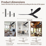 72 Inch Solid Wood Ceiling Fan with Remote Control,Black Indoor/Outdoor Wooden Ceiling Fan,3-Blade Rustic Ceiling Fans for Patio,Living Room,6-Speed Silent Reversible DC Motor,No Light,Damp Rated A102-B0CMTLT47H