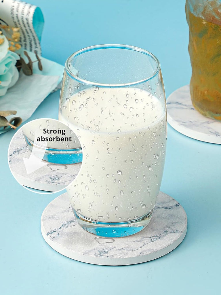 Coasters for Drinks, White Marble-Style Absorbent Coasters with Holder, Housewarming Gifts Decor, Suitable for Kinds - Set of 6