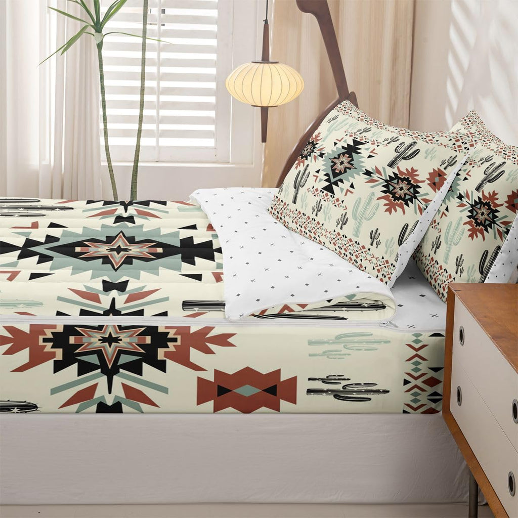 Khaki Southwestern Aztec Zipper Bedding Sets Full Geometric Vintage