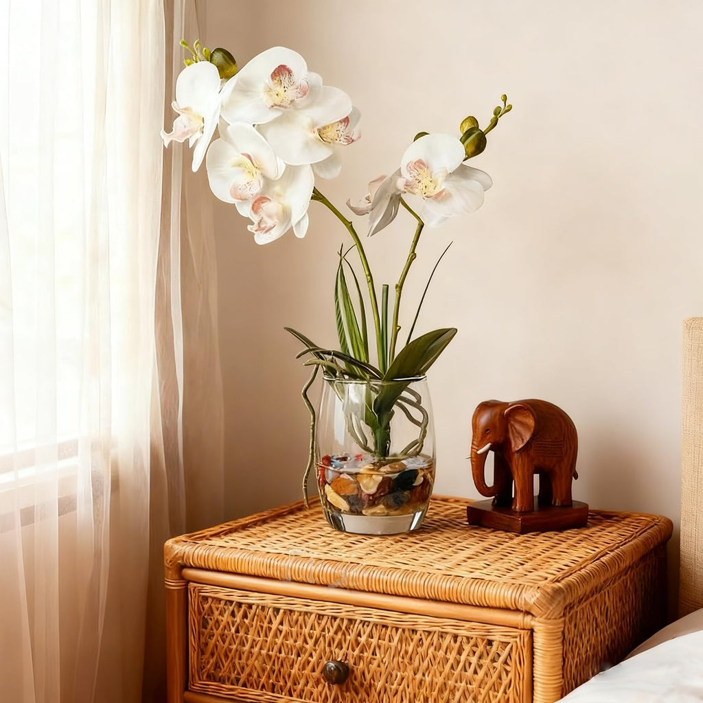14.5" Artificial White Orchid Centerpiece in Glass Vase