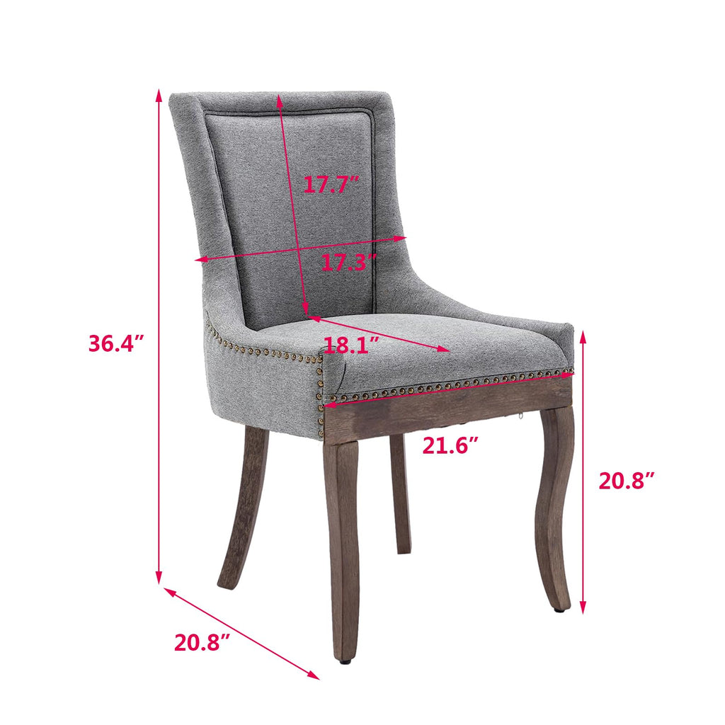 Fabric Vintage Upholstered Side Chairs Set of 2, Sillas De Comedor, Farmhouse Solid Wood Kitchen Dining Room Chairs