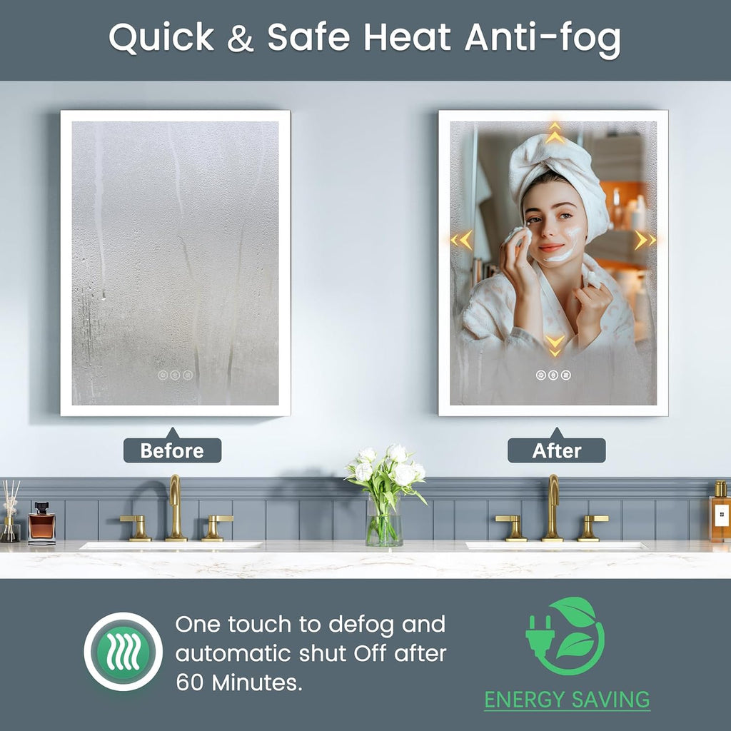 16x24 Inch Medicine Cabinet with Lights, Lighted Medicine Cabinet with Mirror, AL Alloy Frame, Hardwired, Recessed or