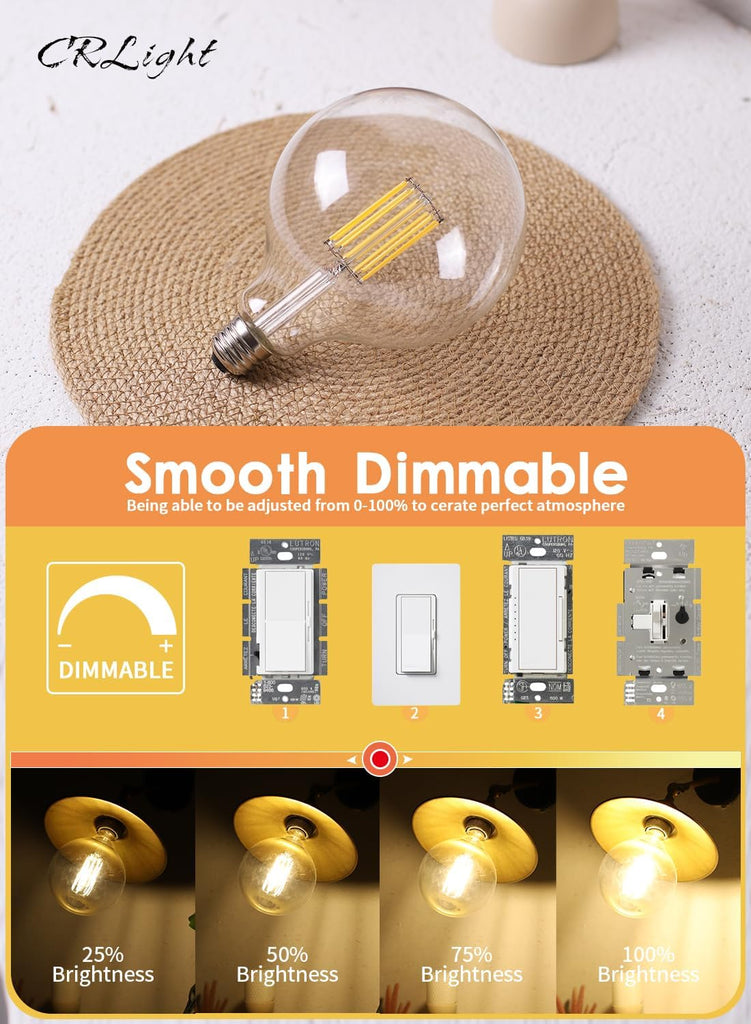 12W G125 / G40 E26 Dimmable LED Large Globe Edison Bulb, 3000K, ETL