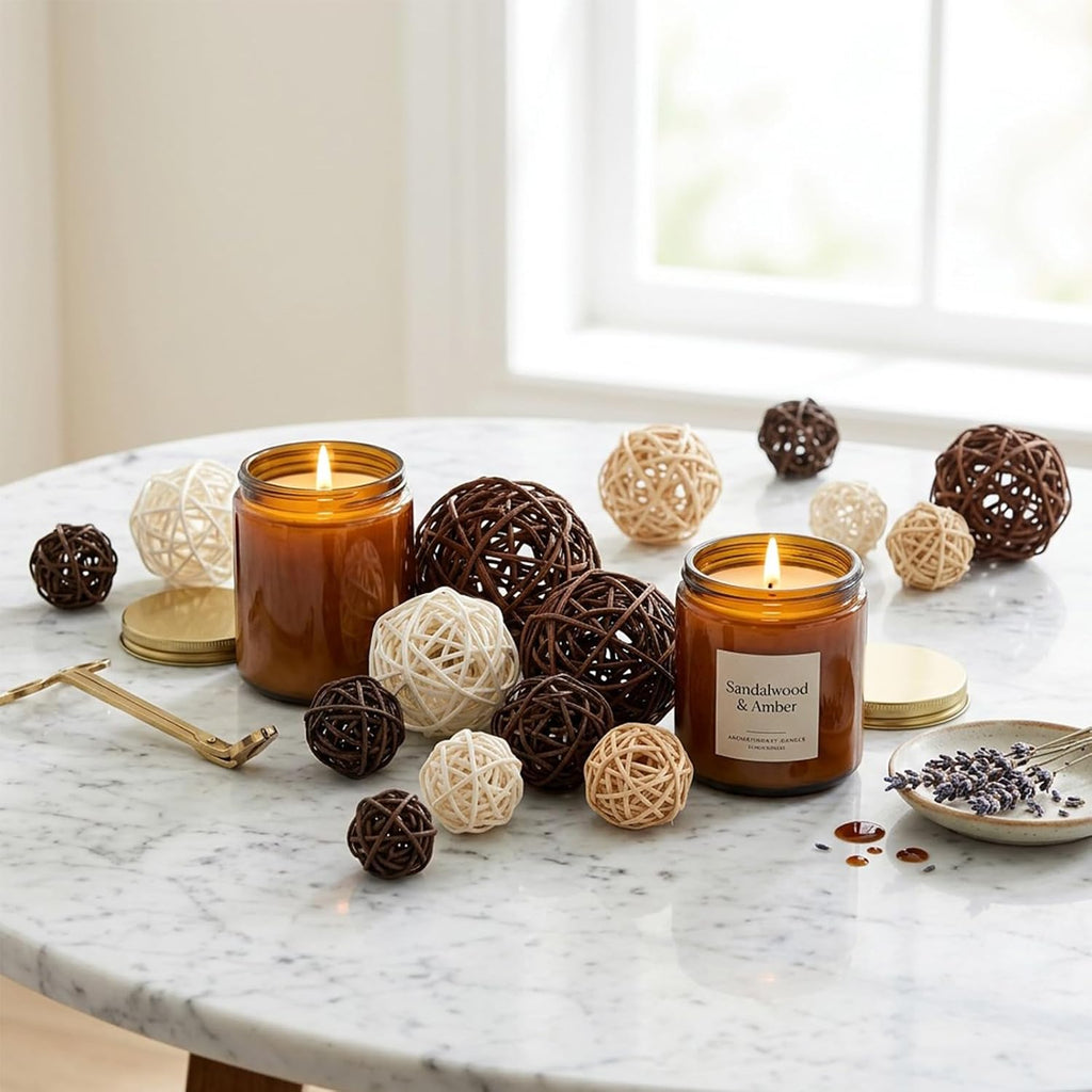 Rattan Balls Decorative Balls with Natural Woven Texture, Wicker Orbs for Vase Fillers, Decorative Balls - Set of 64