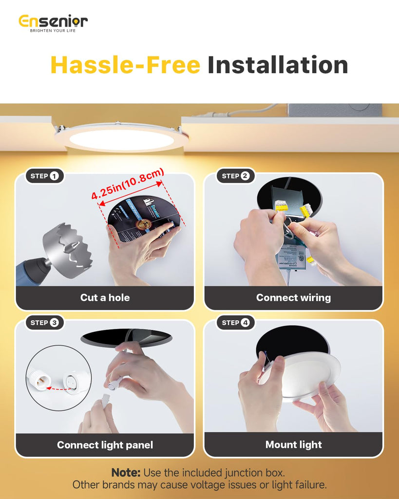 24 Pack 4 Inch LED Recessed Light, 6000K Dimmable Canless Wafer