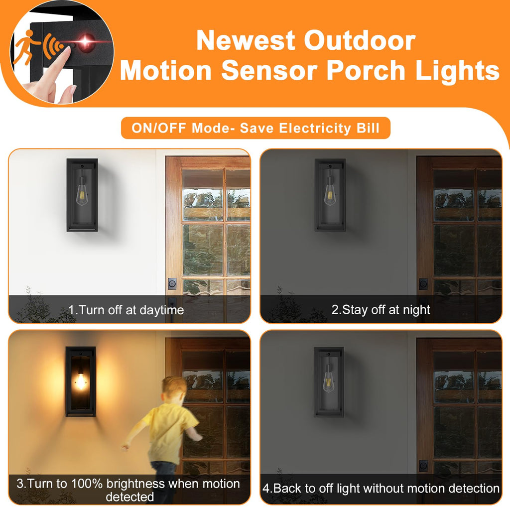 19" Motion Sensor Outdoor Wall Lights, 2 Pack Large Dusk to Dawn Outdoor Lights, 2 Lighting Modes Waterproof