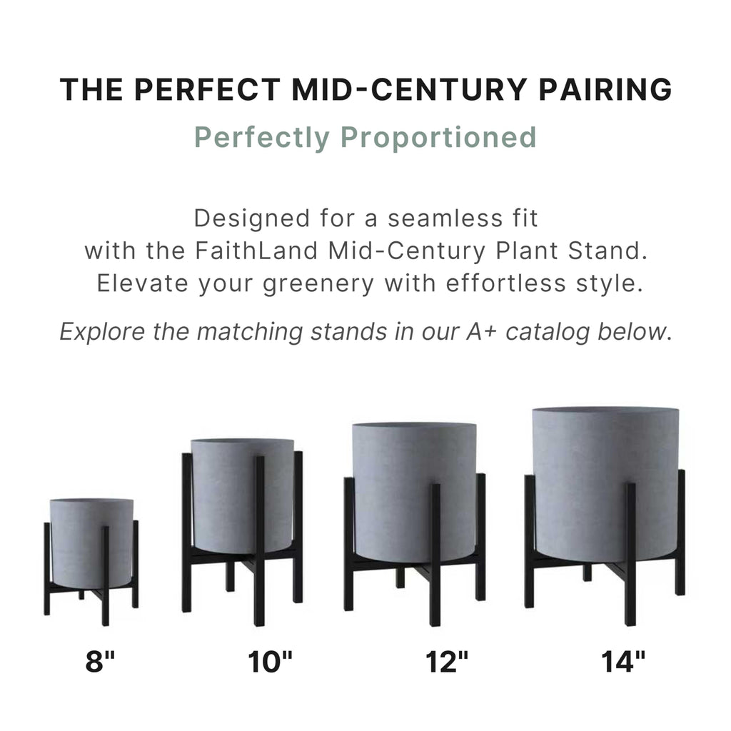 12 Inch Fiberstone Planter - Lightweight Modern Cylinder Plant Pot with Drainage Hole & Plug, Authentic Concrete