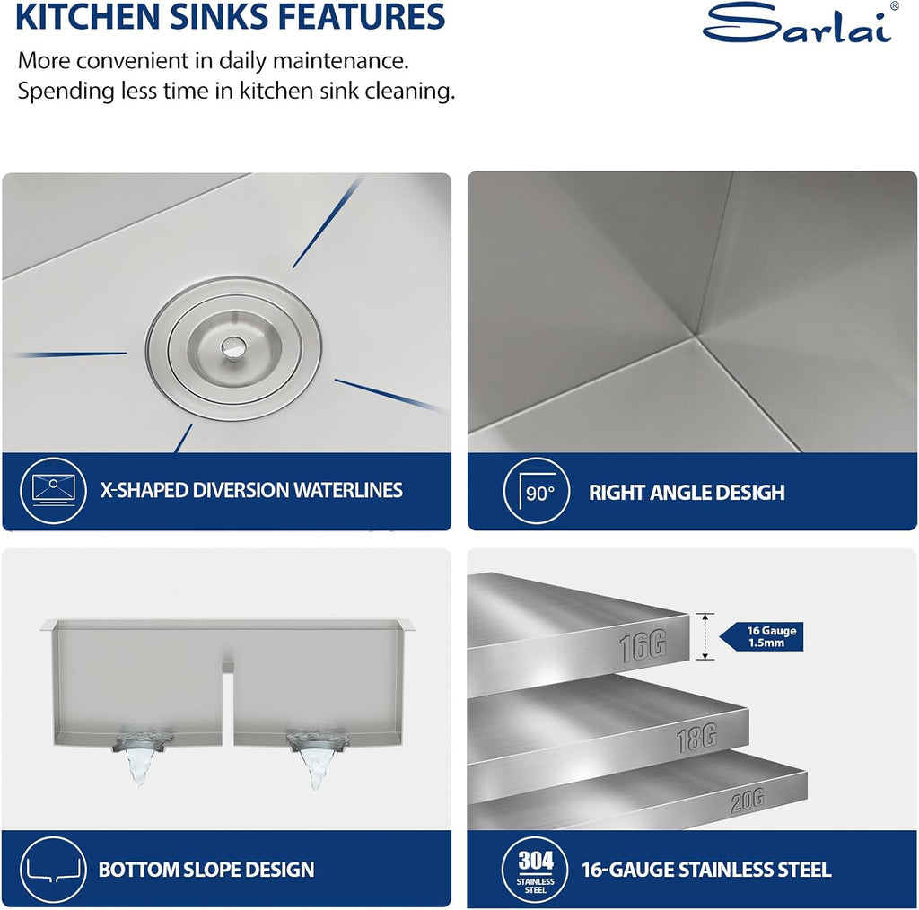 32 Undermount Kitchen Sink Double Bowl- 32x19 Inch Double Undermount Sink Stainless Steel 16 Gauge Ledge Workstation