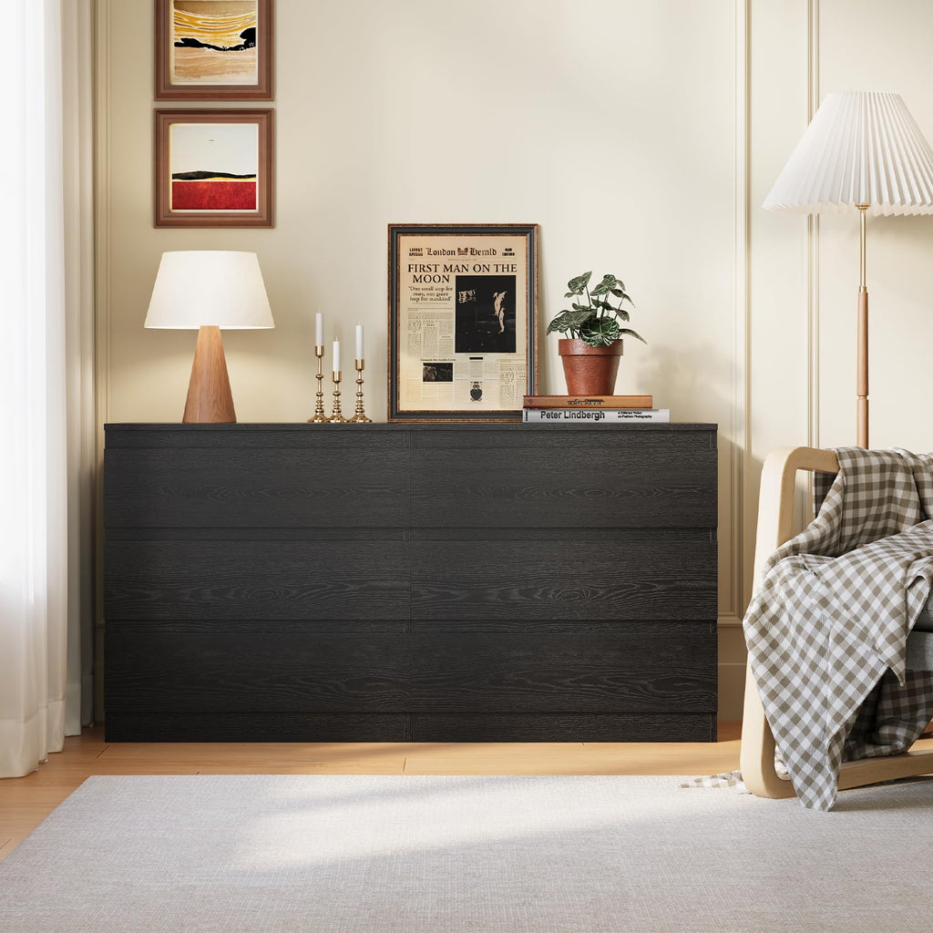 Black 3 Drawer Dresser Wood Clothes Storage