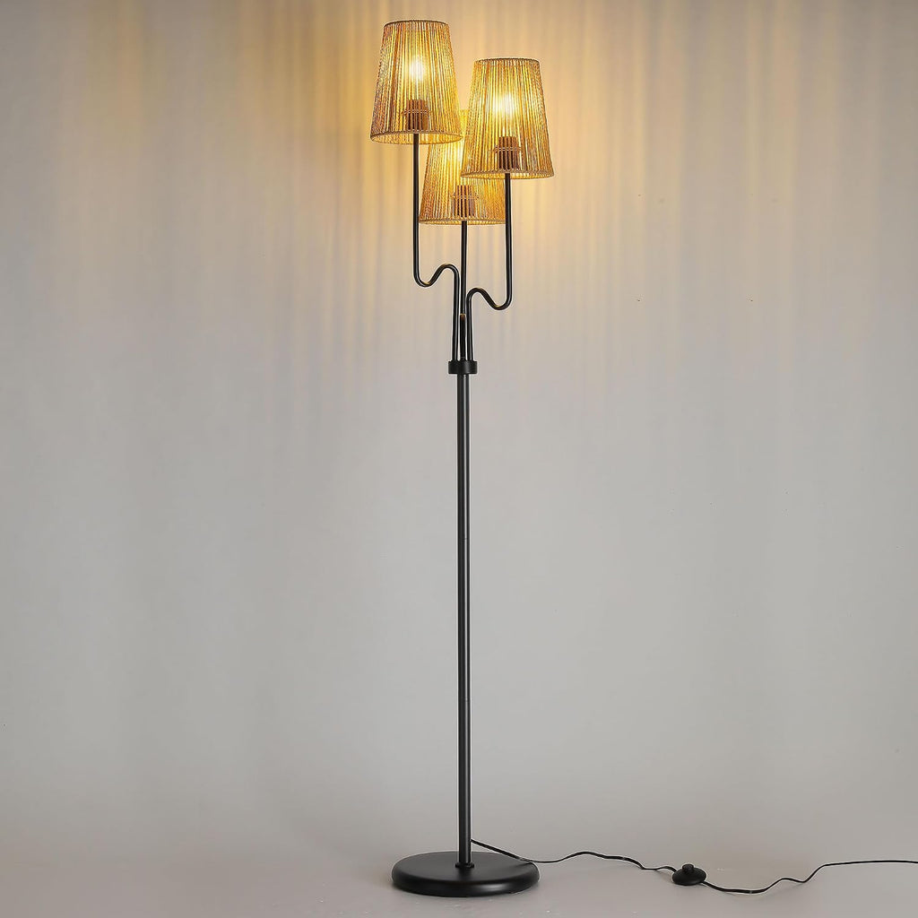 Boho Floor Lamp, 68in. Rattan Floor Lamps with Rattan Shade,3 Light Tree Standing Lamp,E26 Socket, Living Room Floor