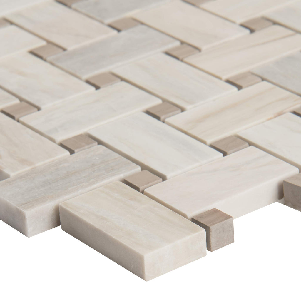 Marble Wall Tile | Angora Basketweave Warm White | 12.5" x 12.5"