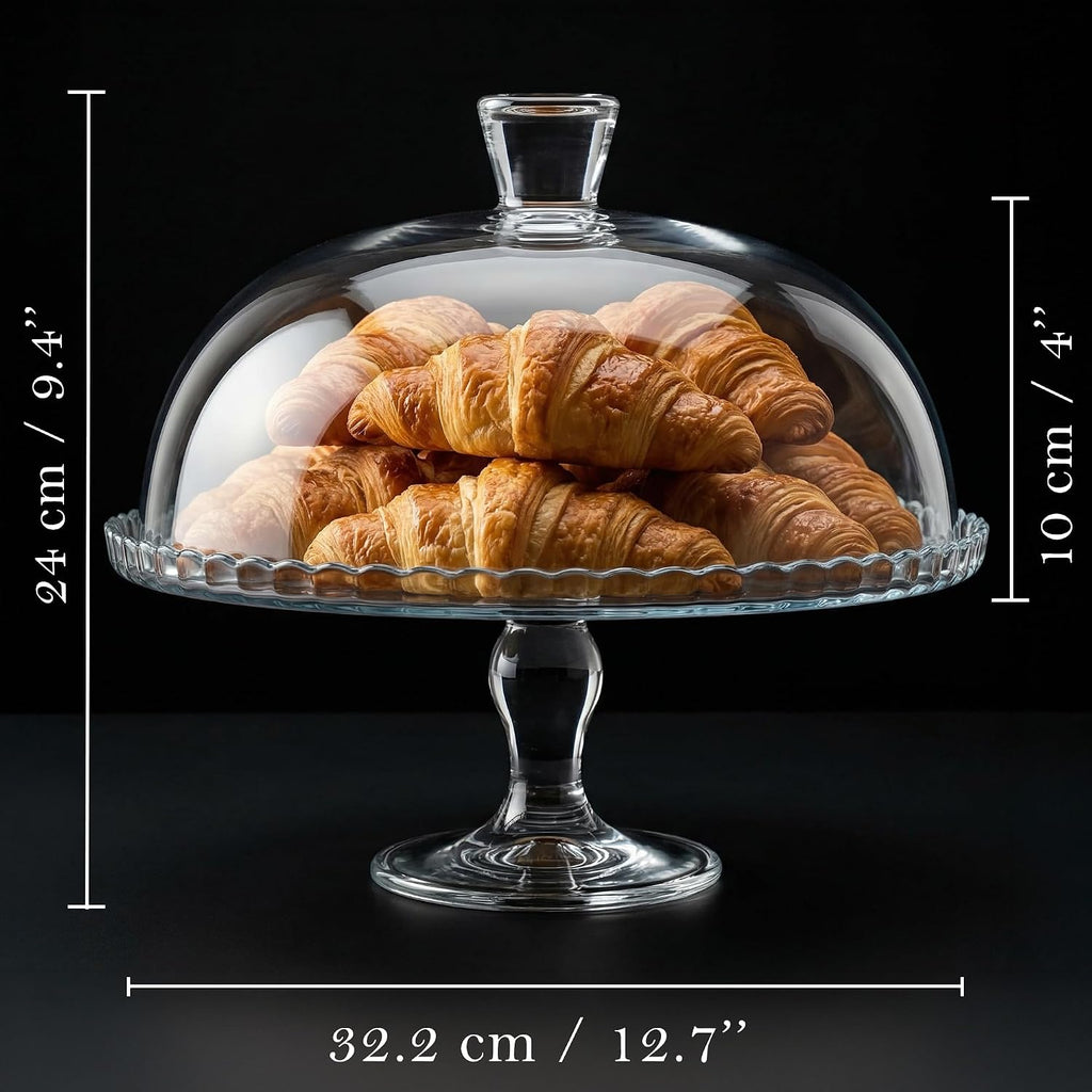 Glass Cake Stand with Dome, Clear Glass Cake Plate, Multifunctional Serving Stand, Elegant Dessert Display for Cakes