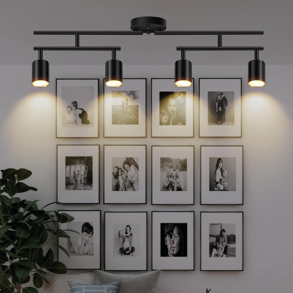 Black Track Lighting Kit, 30" LED Track Lighting Fixtures Ceiling, 4 Light Ceiling Spotlights, Kitchen Light