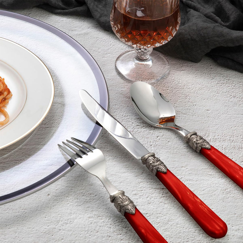 20 pieces Stainless Steel Flatware Sets With White Hanld,Dishware Safe (20, Red)