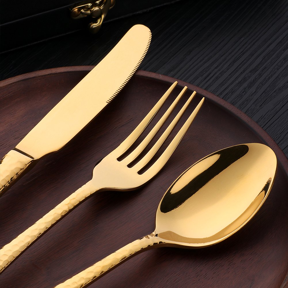 20-Piece Gold Plated-Flatware Silverware Set, Stainless Steel Cutlery Sets, Multipurpose Use, Restaurant, Hotel
