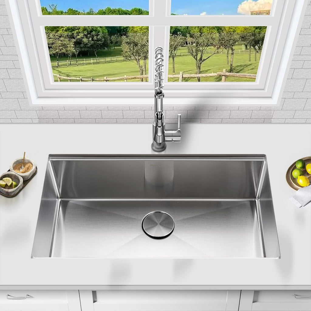33x19 Workstation Undermount Kitchen Sink Stainless Single Bowl | Rounded Corners 10" Deep Basin, 18G T304