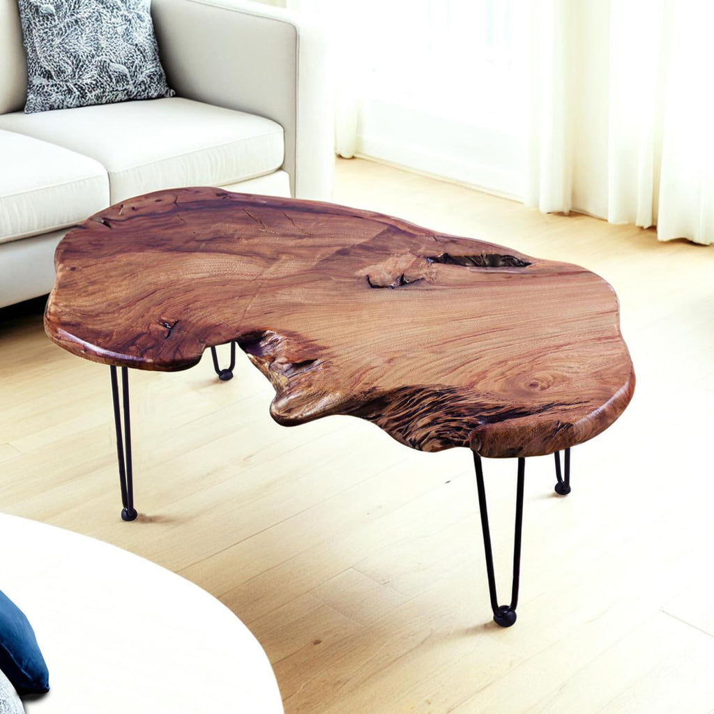 Natural Wood Coffee Table, Unique Live Edge Coffee Table