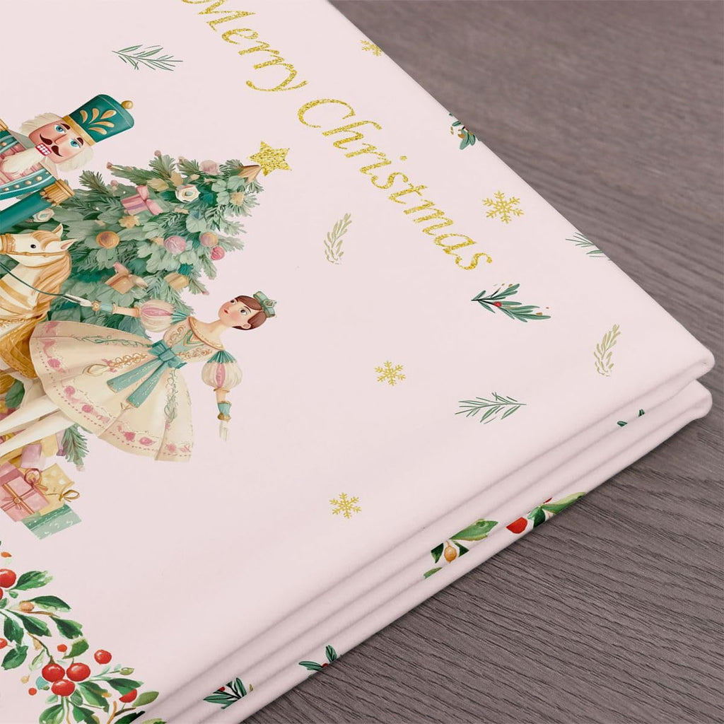 Pink Nutcrackers Xmas Fabric, Xmas Trees Merry Christmas Fabric By The Yard, Christmas Snowflakes Floral Decorative