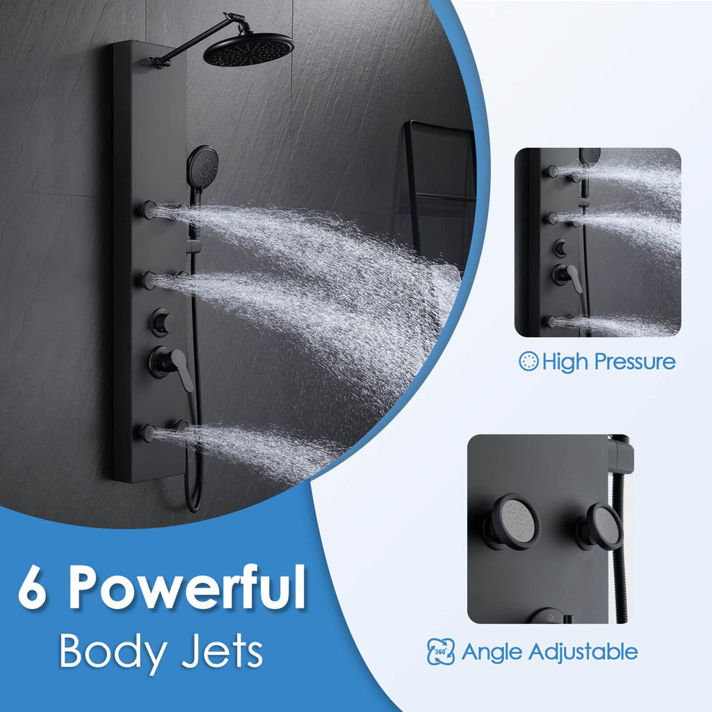 Shower Panel Tower System Stainless Steel, 43.3 Inch, Matte Black