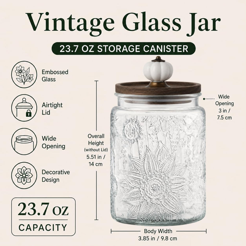 23.7 Fl oz Glass Jar with Lid, Coffee Canister, Decorative Mason Jar