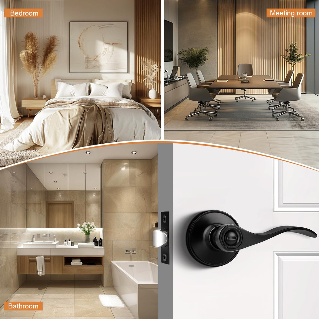 Door Handles Black 4 Packs Privacy Door Levers Doors Wave Style Interior Door Handles Reversible for Left&Right