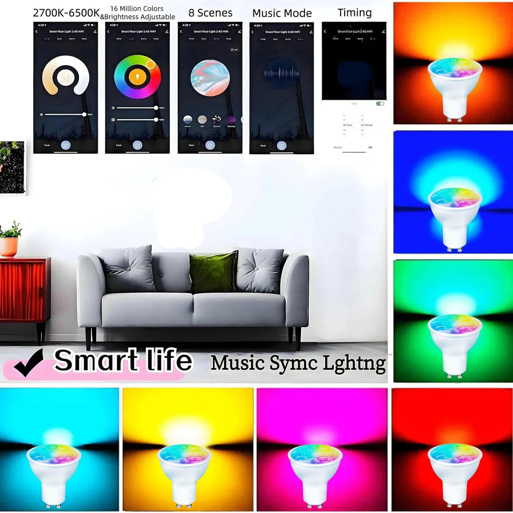 Smart Gu10 LED Bulbs Dimmable Color Changing,Gu10 RGB Bulb, WiFi & Bluetooth LED Bulb Work With Alexa Google